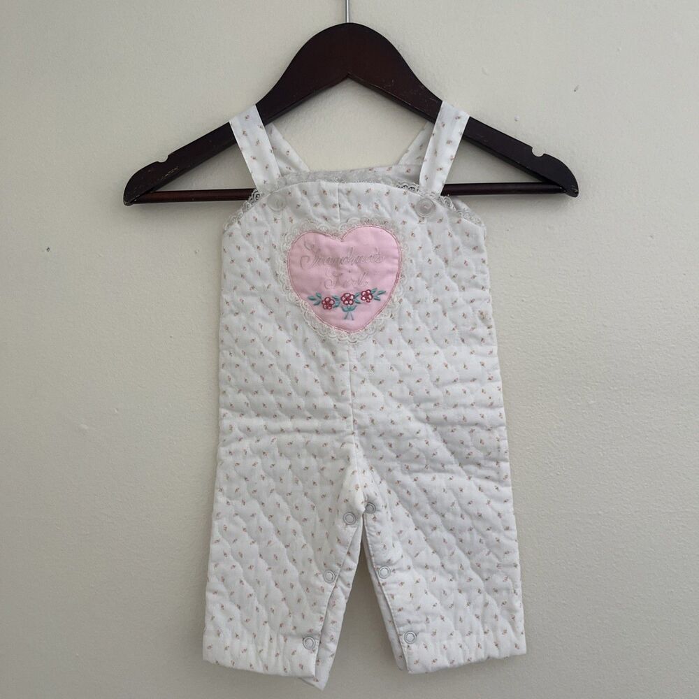 Vintage Handmade Quilted Lacy Embroidered Grandma’s Girl Overalls- Sz 3-6M